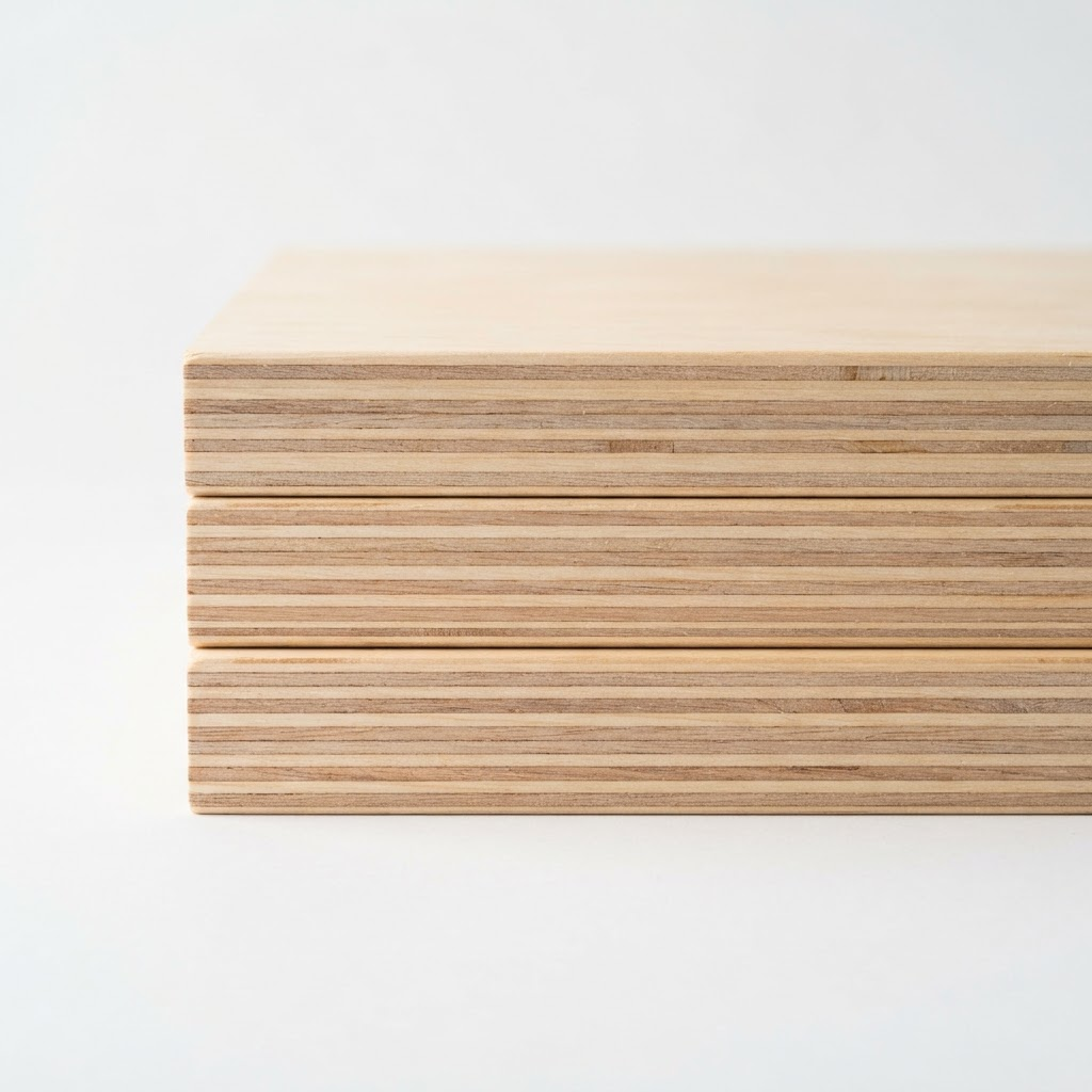 Standard plywood sheets 4mm to 6mm showing cross-section laminated layers